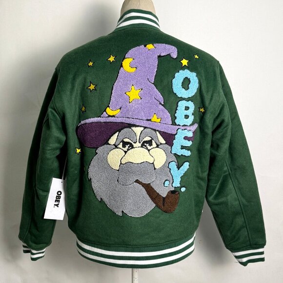 Obey Varsity Jacket "Wizard" Green/White - Picture 1 of 8